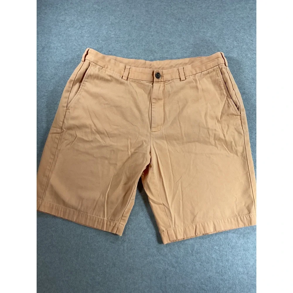 Brooks Brothers Mens Peach Orange Cotton Chino Shorts Size 38 Flat Front 1870